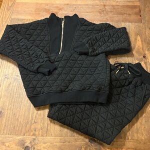 Umgee Black Quilted Wide Leg Pant Set